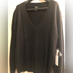 NWT Bloomingdales Aqua Black 100% Cashmere Women’s V-Neck Long Sleeve Sweater